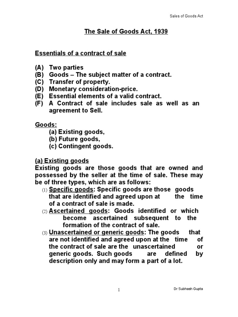 The Sale of Goods ActLecture PDF Lien Implied Warranty