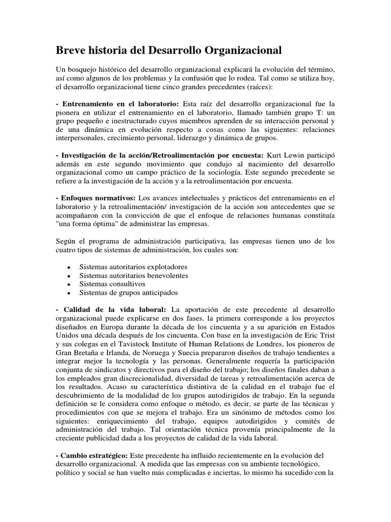 Breve Historia Del Desarrollo Organizacional | PDF | Desarrollo