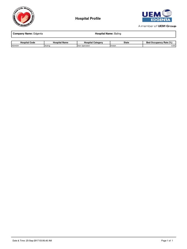 Baling Hospital Profile - Edgenta | PDF