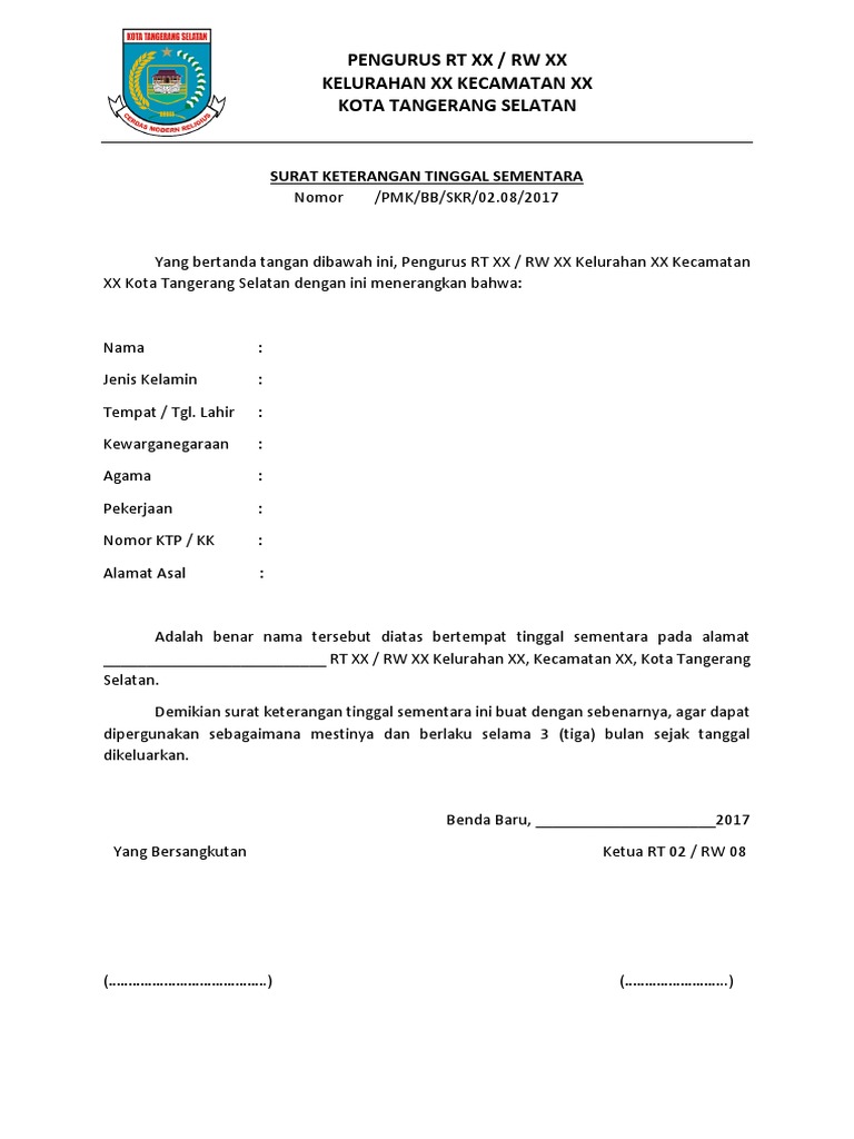 Contoh Surat Keterangan Domisili Sementara Nusagates