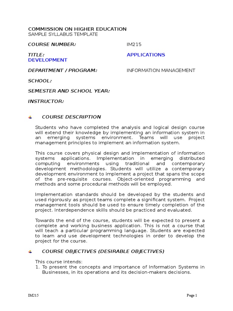Applications Development Syllabus IM215 | PDF | Component Based ...