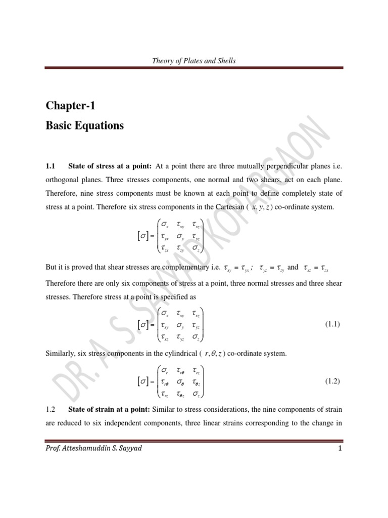 Fundamentals of Plate and Shell Theory | PDF | Bending | Stress