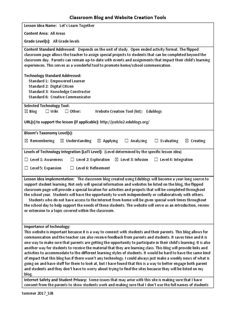 07 Classroom Blog Lesson Idea Partially Completed | PDF | Communication ...