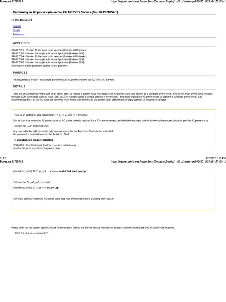 Performing An AC Power Cycle On The T3T4T5T7 Servers PDF Shell