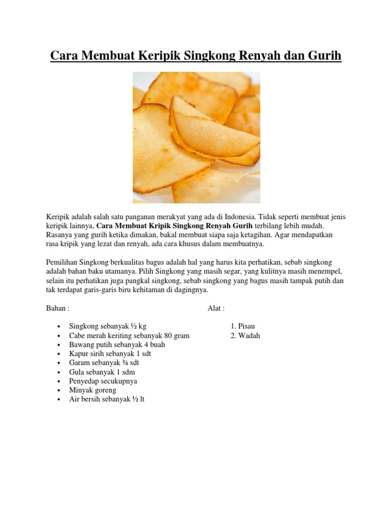 Cara Membuat Keripik Singkong Renyah Dan Gurih