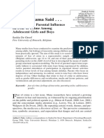 And My Mama Said - . .: The (Relative) Parental Influence On Fear of Crime Among Adolescent Girls and Boys