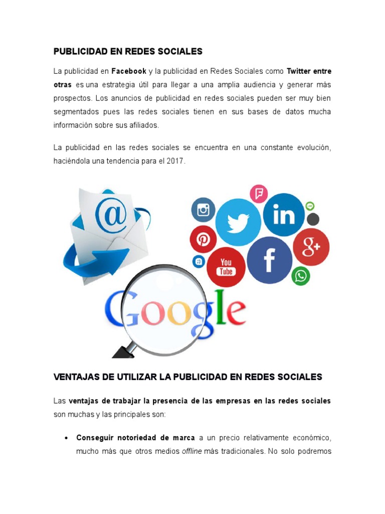 Ventajas y Desventajas de Publicidad Social | PDF | Servicio de redes ...