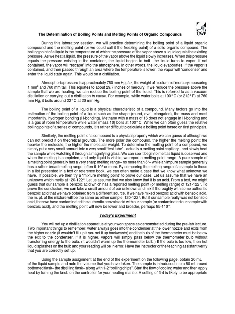 Melting and Boiling Points Lab Report | PDF | Melting Point | Distillation