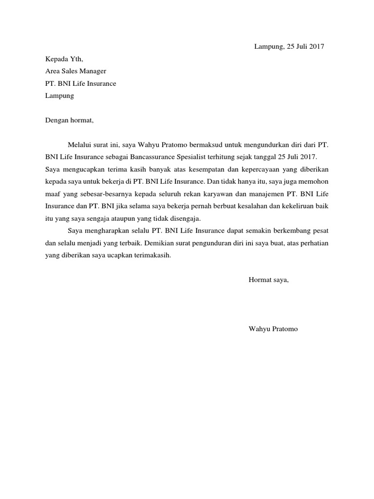 Surat Resign Wahyu