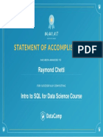 Statement of Accomplishment - Intro to SQL for Data Science