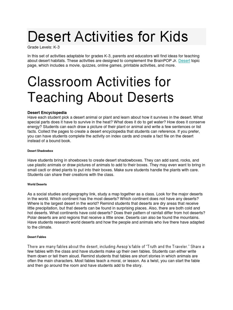 Engaging Desert Activities for Kids | PDF | Desert | Evaporation