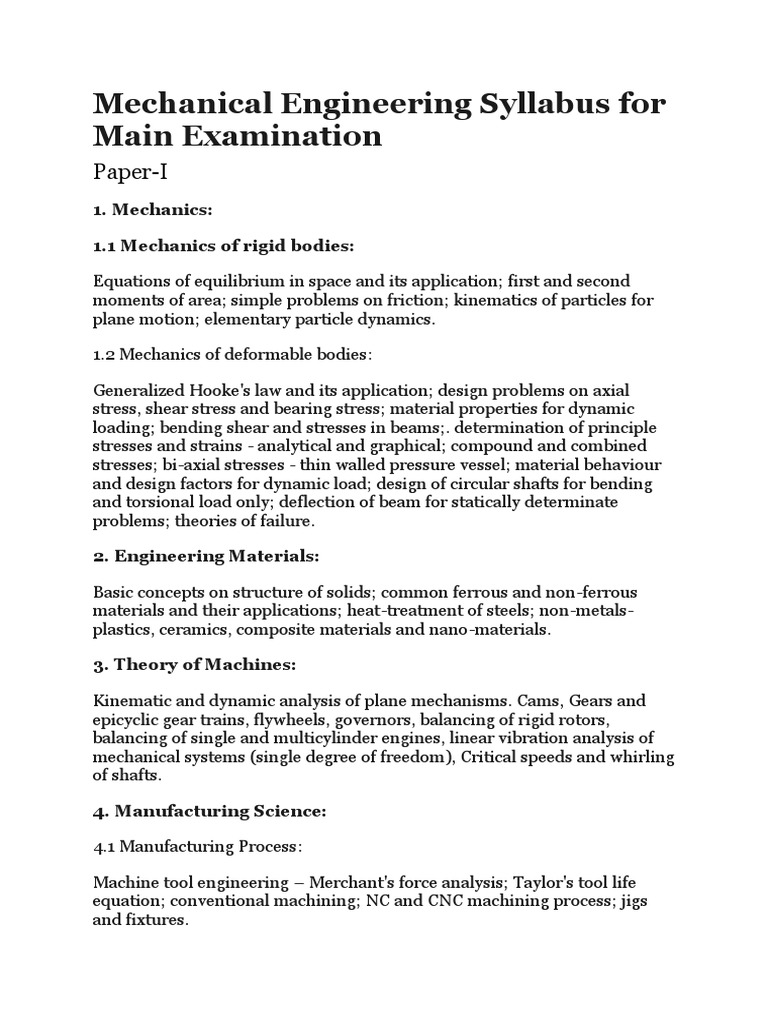 Mechanical Engineering Syllabus Overview | PDF | Stress (Mechanics ...