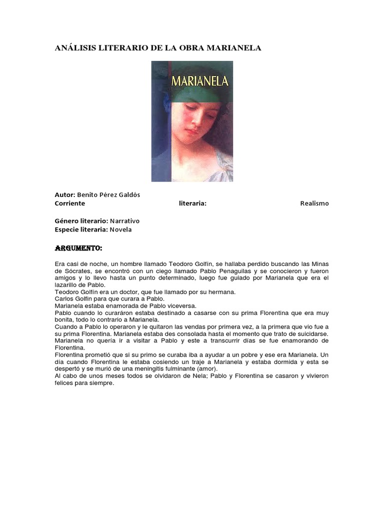 Análisis Literario de La Obra Marianela PDF