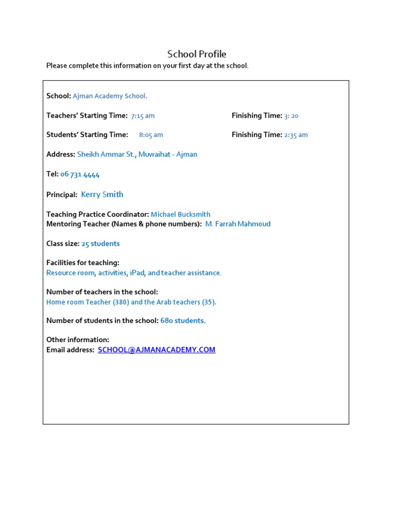 Ajman Academy School Profile Details | PDF | Career & Growth