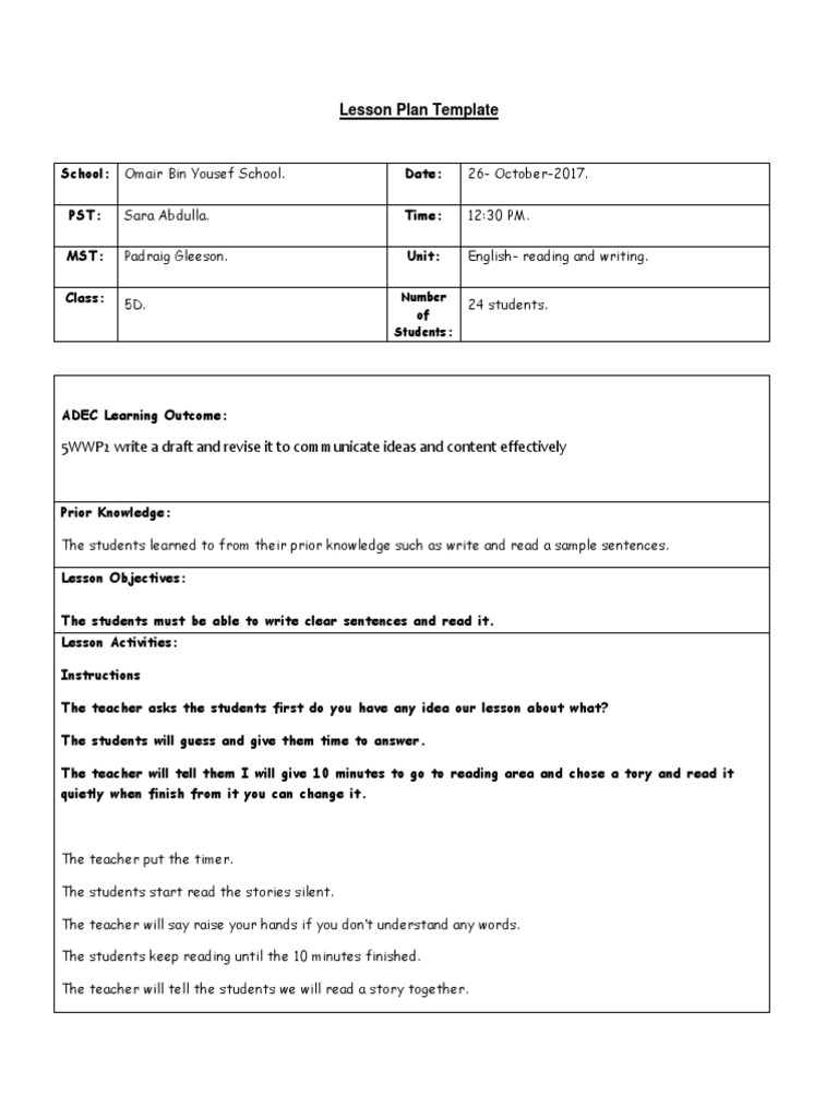 Lesson Plan Template: 5WWP2 Write A Draft and Revise It To Communicate ...
