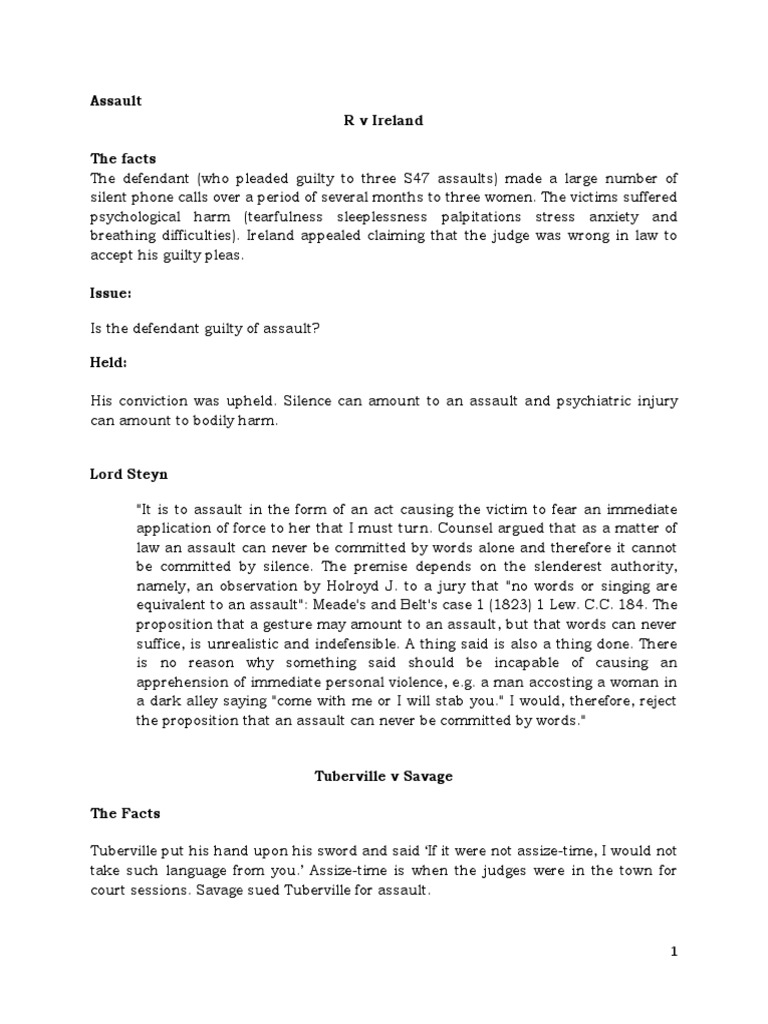 Intentional Tort Case Study 1 Trespass Assault