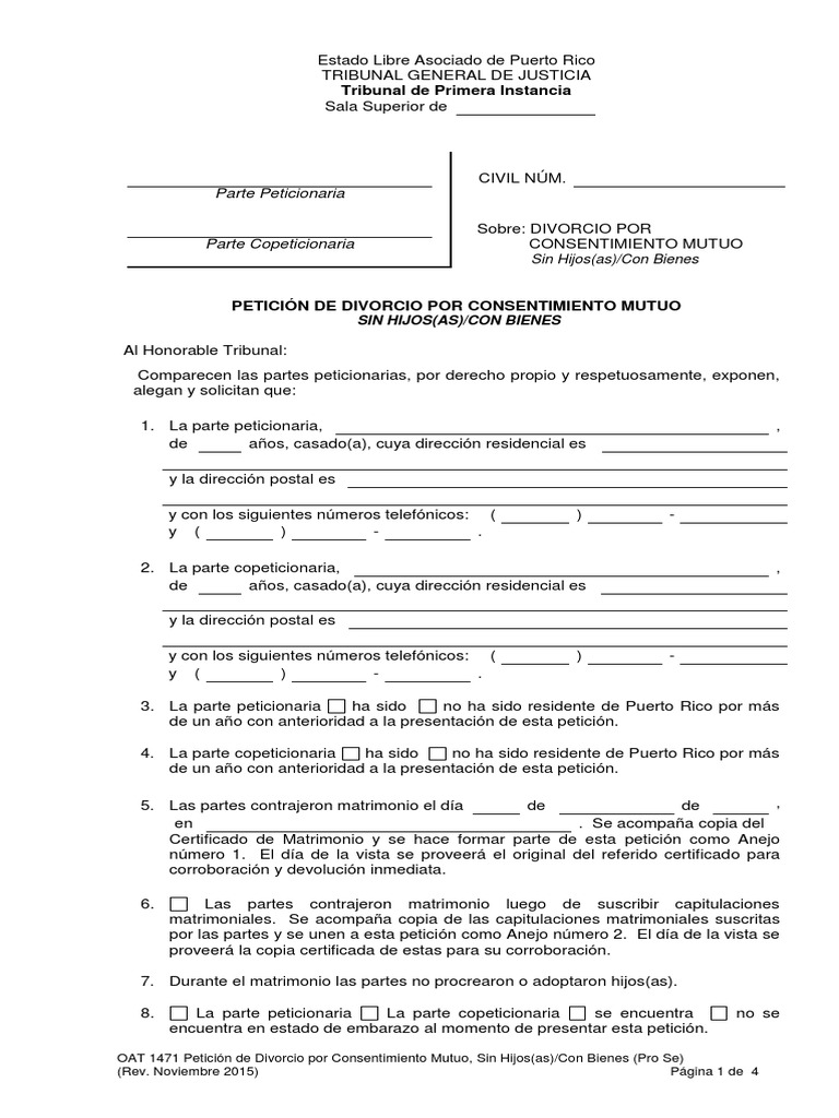 Petición de Divorcio en Puerto Rico | PDF | Divorcio | Instituciones ...