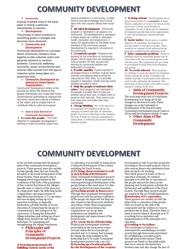 DEFINE AIMS OBJECTIVE OF COMMUNITY DEVELOPMENT Community 