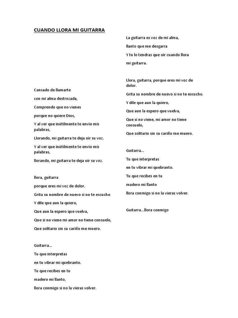 Cuando Llora Mi Guitarra Letra