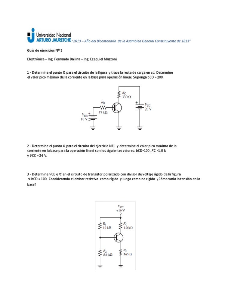 Guia Ejercicios 3 BJT PDF Transistor Transistor de unión bipolar