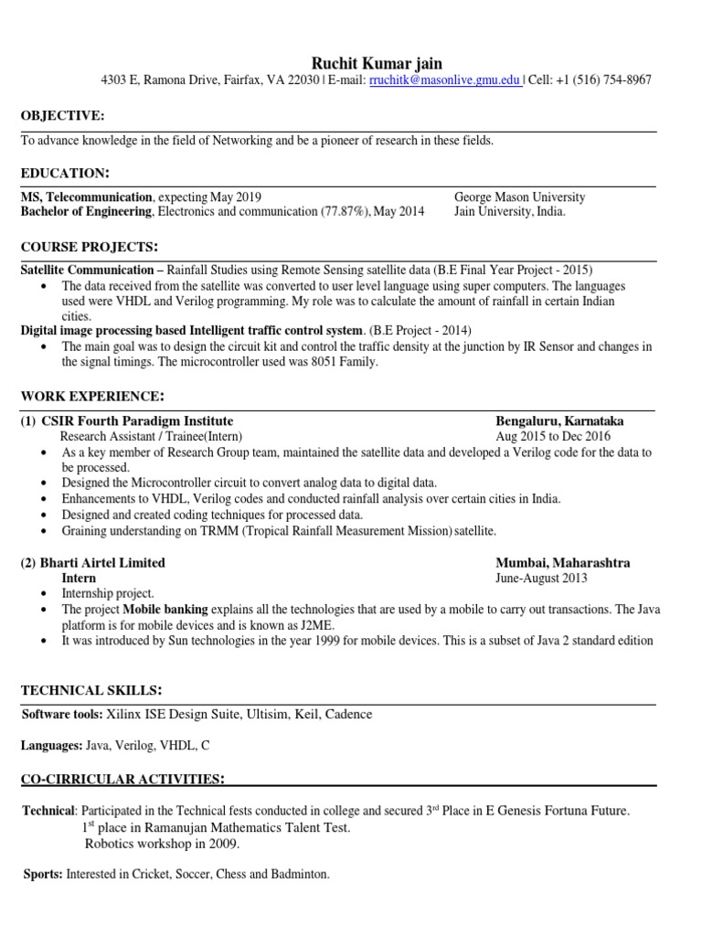 New Resume Gmu PDF Vhdl Telecommunication