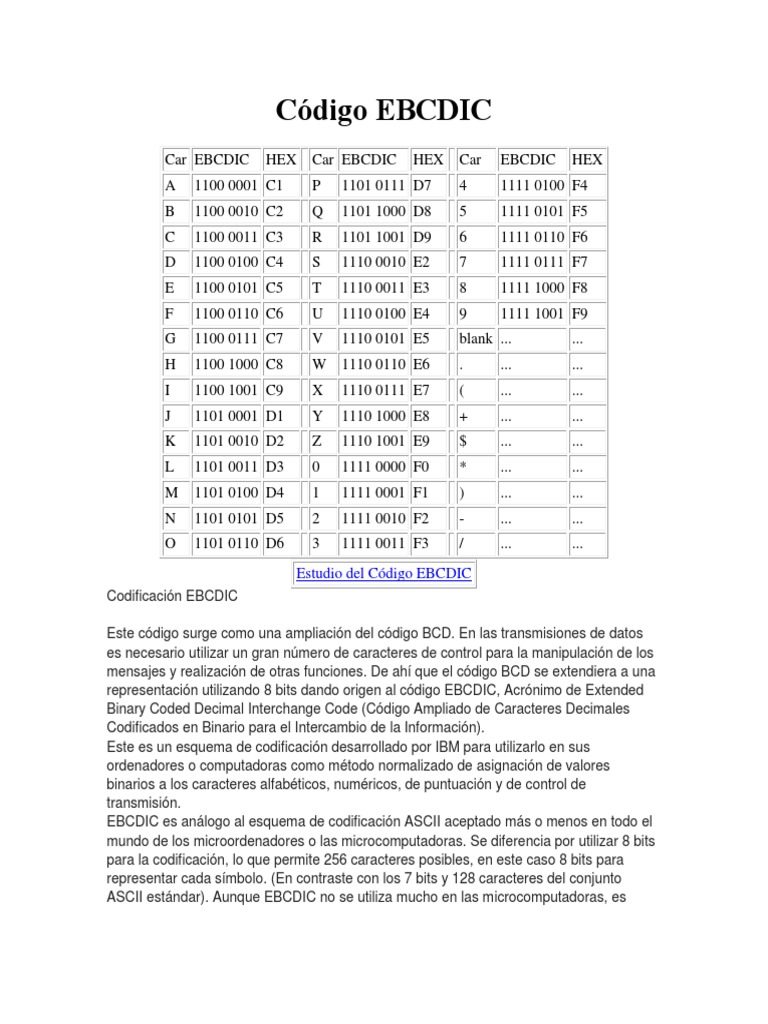 Código EBCDIC PDF Ascii Ebcdic