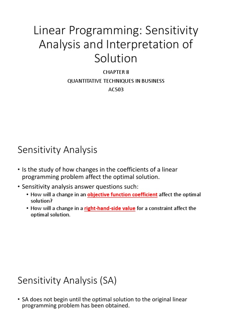 Chapter 8 Linear Programming Sensitivity Analysis | PDF | Linear ...
