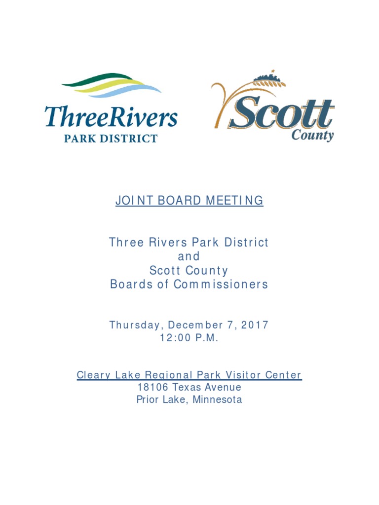 Joint Board Meeting Three Rivers Park District and Scott County Boards