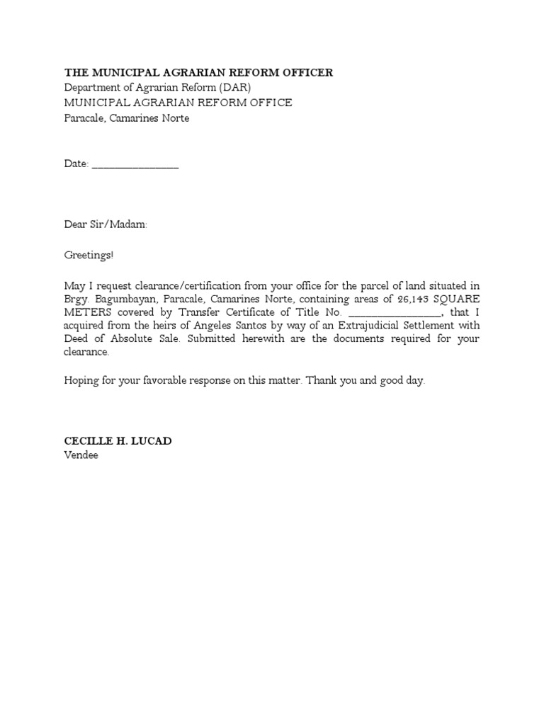 Letter Request For Clearance