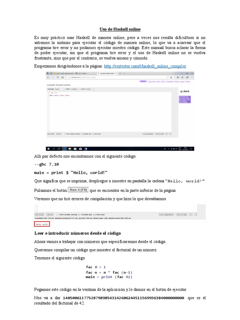 Uso de Haskell Online | PDF | Tipo de datos | Comillas