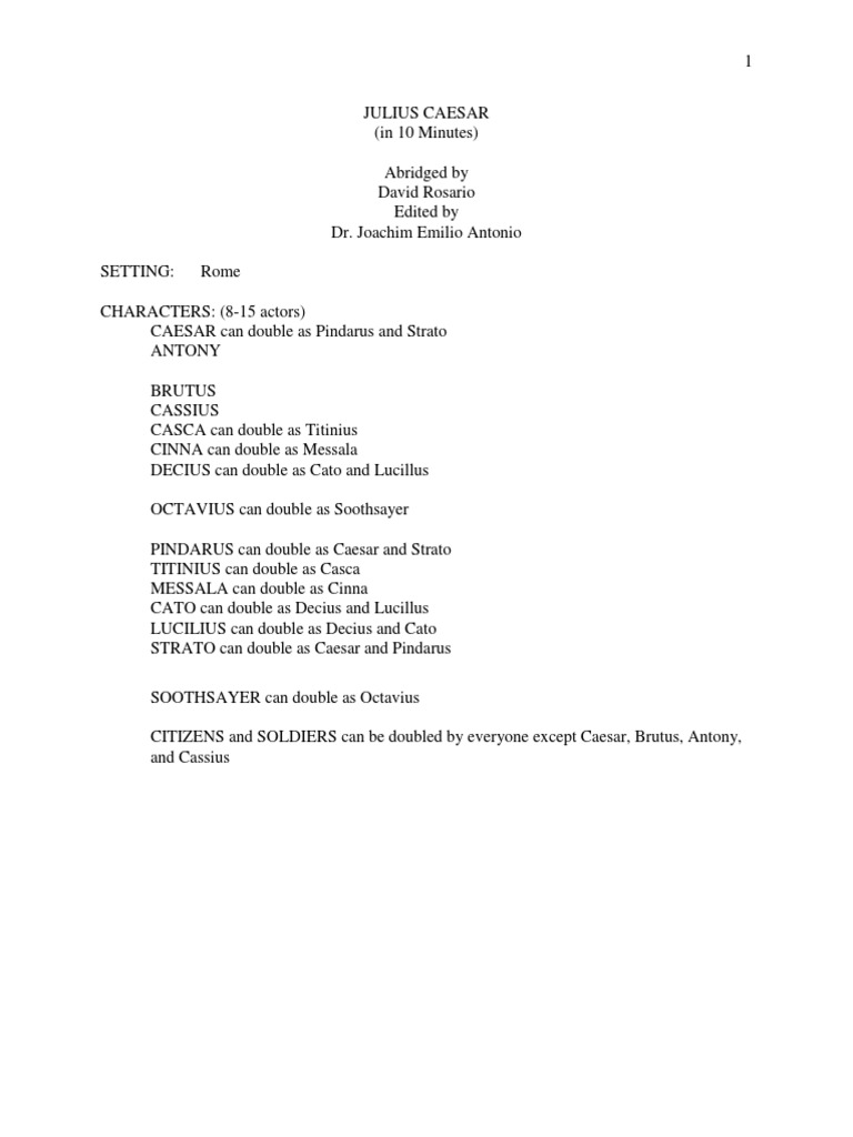 Julius Caesar: Abridged Script Summary | PDF | Marcus Junius Brutus The ...