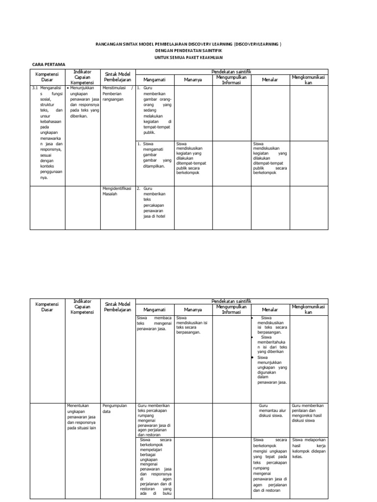  CONTOH  MATRIK DAN RPP Bhs  Inggris  Discovery Learning