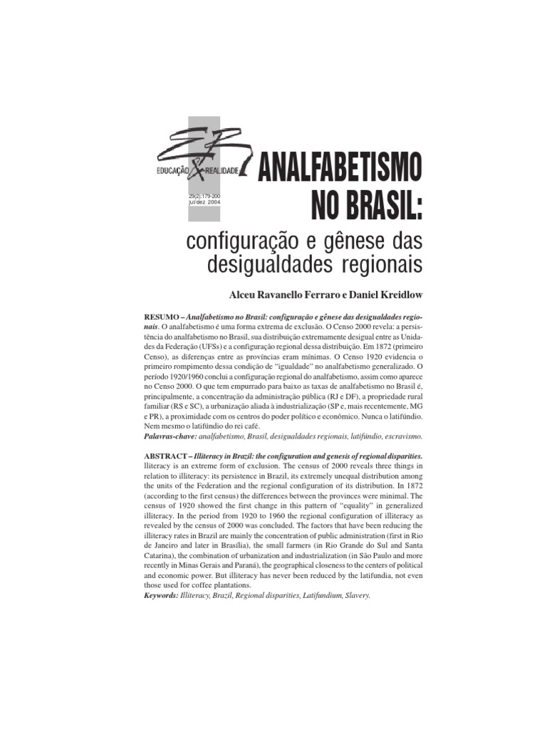 Analfabetismo No Brasil Pdf Pdf Rio De Janeiro Alfabetização