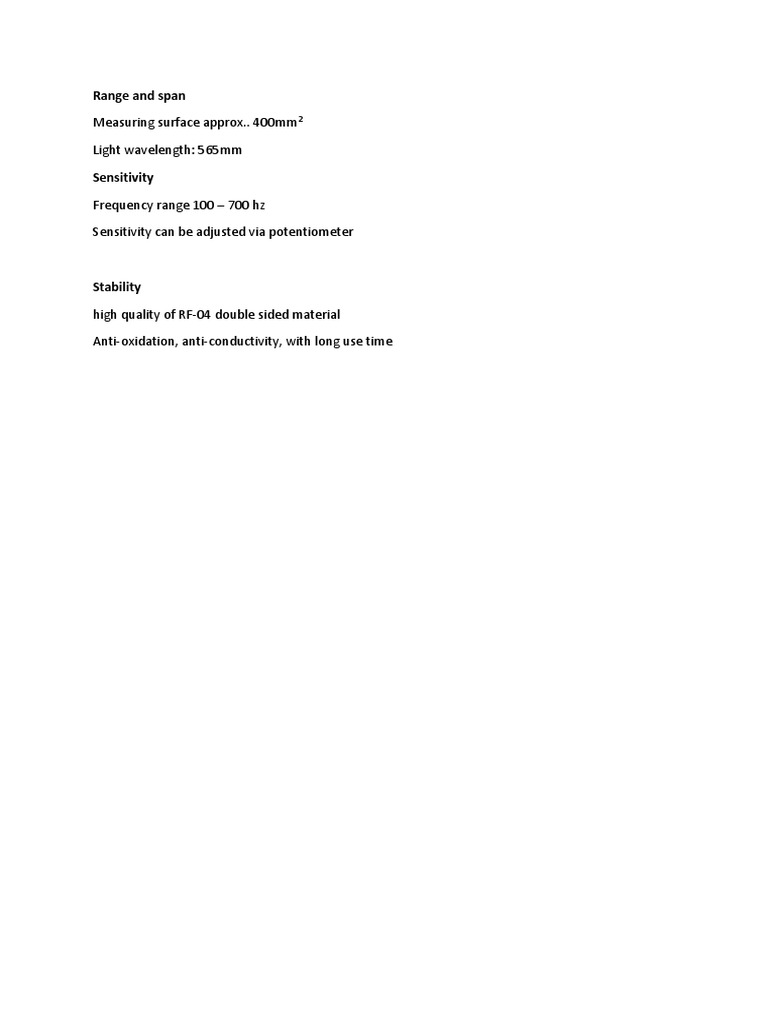 Measuring Surface Approx.. 400mm Light Wavelength 565mm Range and