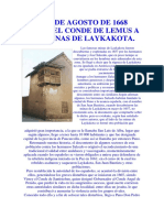 Un 3 de Agosto de 1668 Llego El Conde de Lemus A Las Minas de Laykakota