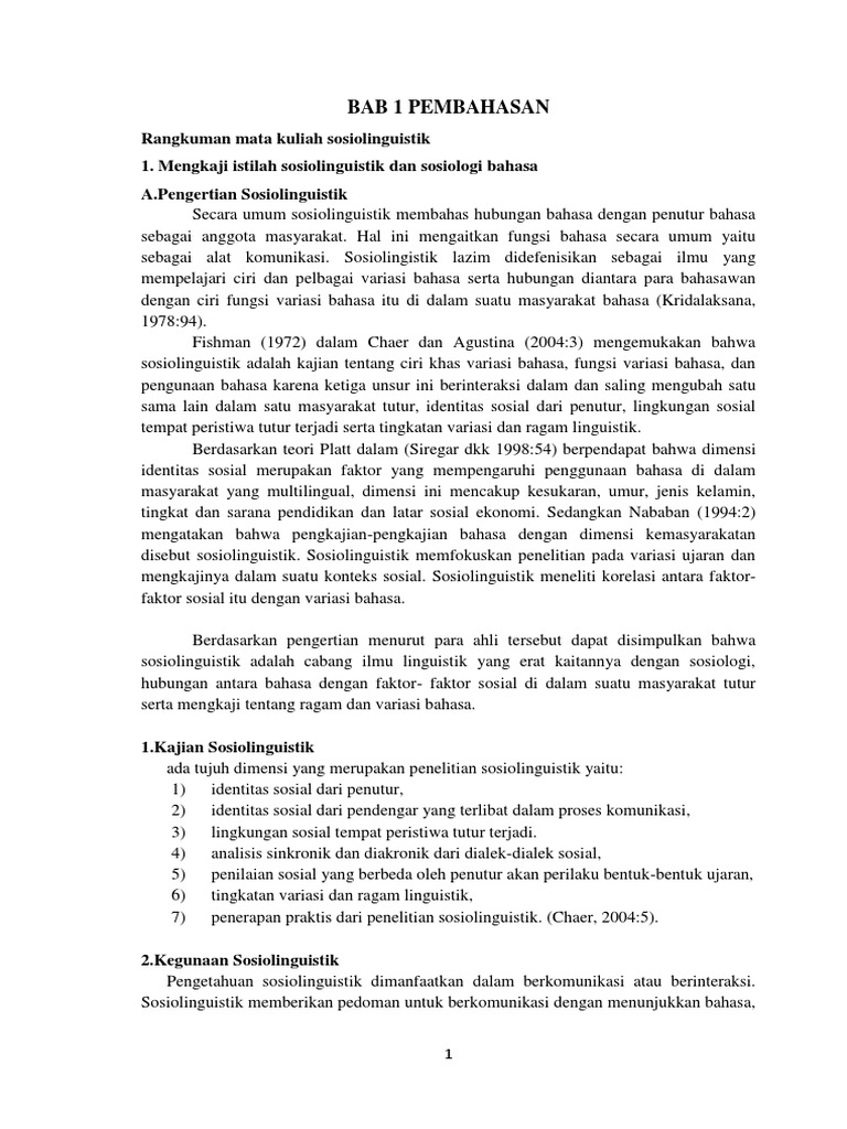 Rangkuman Materi Sosiolinguistik Pdf