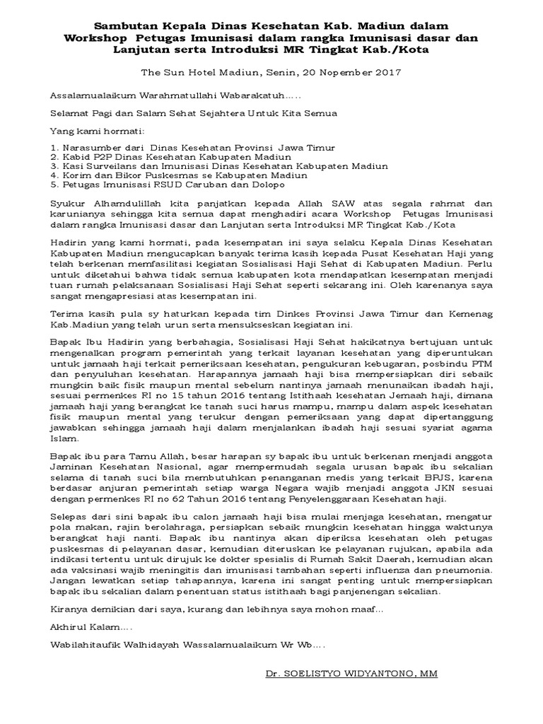 Sambutan Kepala Dinas Kesehatan Kab | PDF