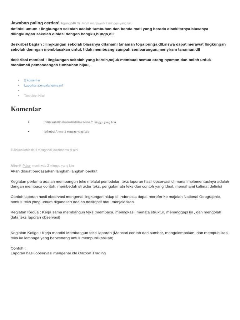 Contoh Laporan Hasil Observasi Lingkungan Sekolah Seputar Laporan