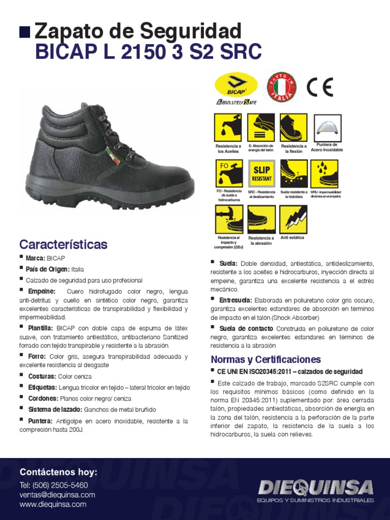 Ficha Técnica DIEQUINSA Zapato de seguridad BICAP L 2150 3 S2 SRC