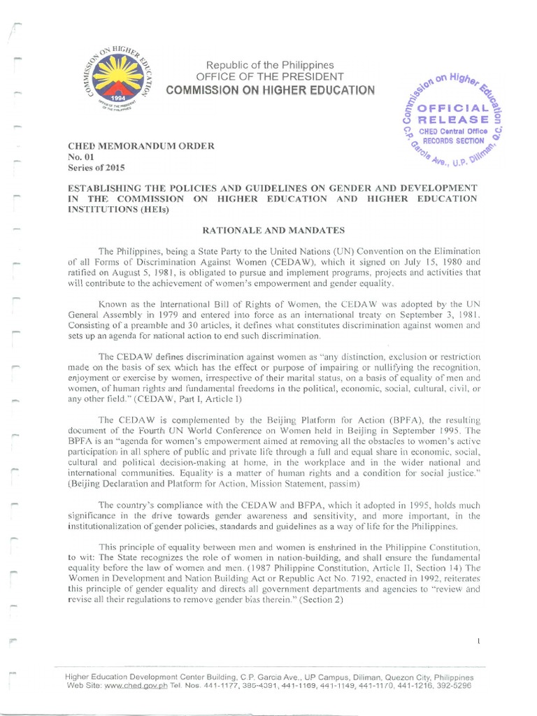 CHED Memorandum Order No. 1, Series of 2015 | PDF