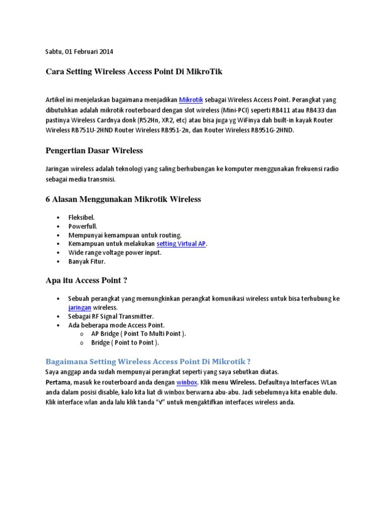 Cara Setting Wireless Ap Di Mikrotik