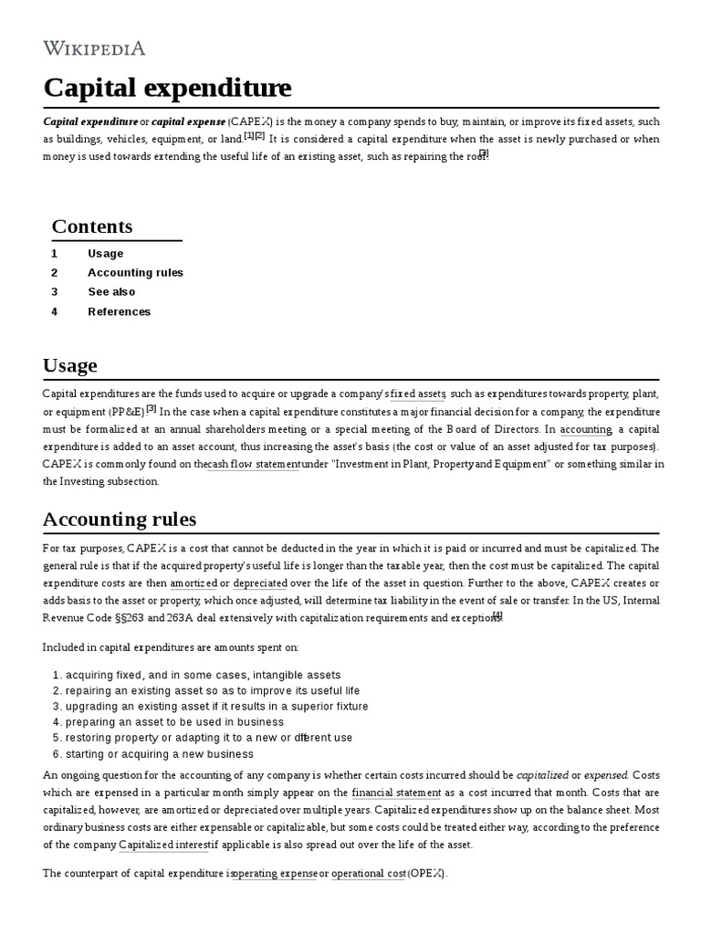 Capital Expenditure Capital Expenditure Expense