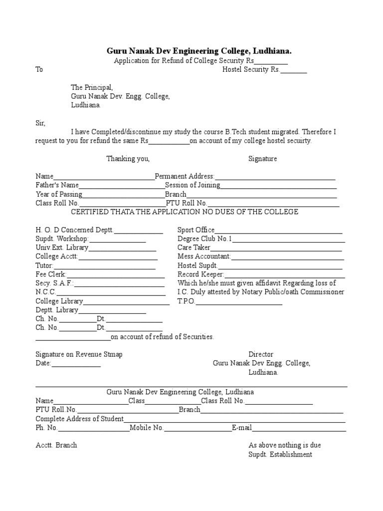 College Security Fee Refund Application | PDF | Practice Of Law ...