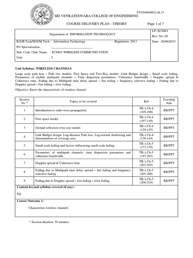 Wireless Communication Lesson Plan PDF | PDF | Cellular Network | Mimo