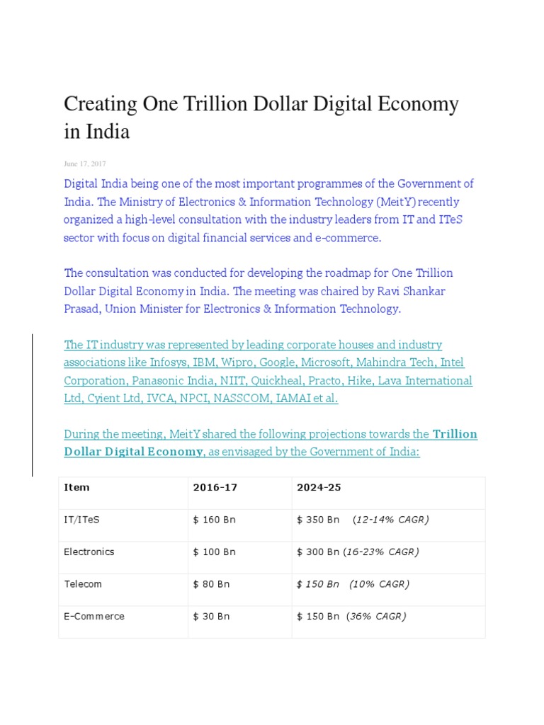 Creating One Trillion Dollar Digital Economy in India PDF Computing