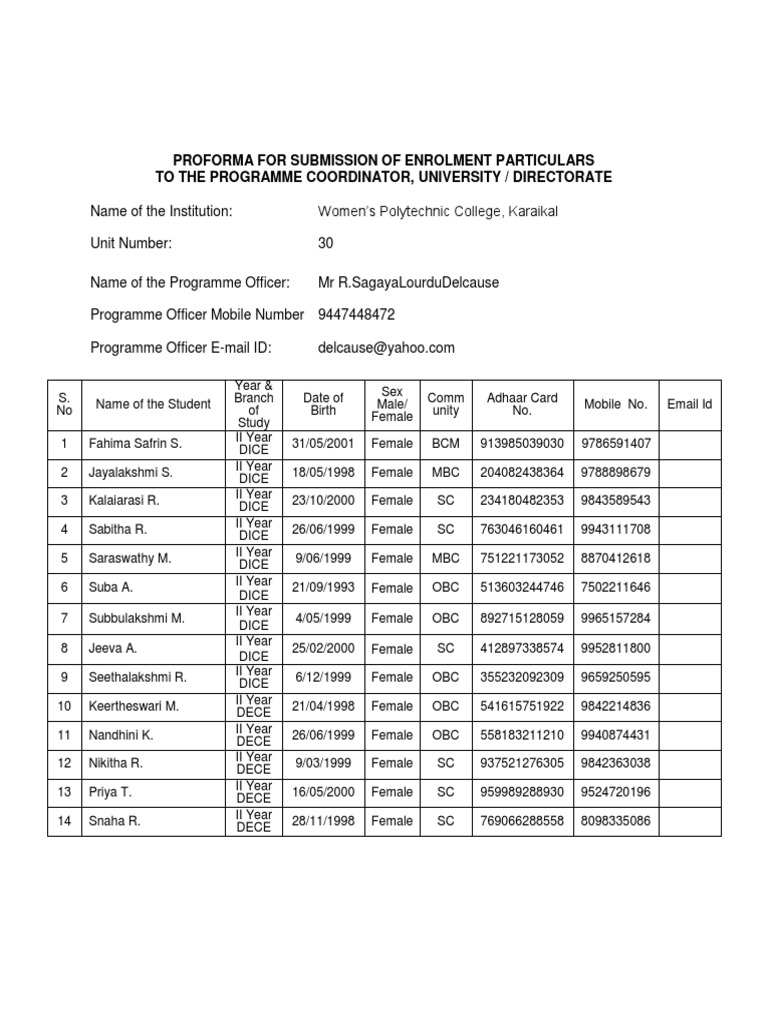 NSS Enrollment Submission Form | PDF