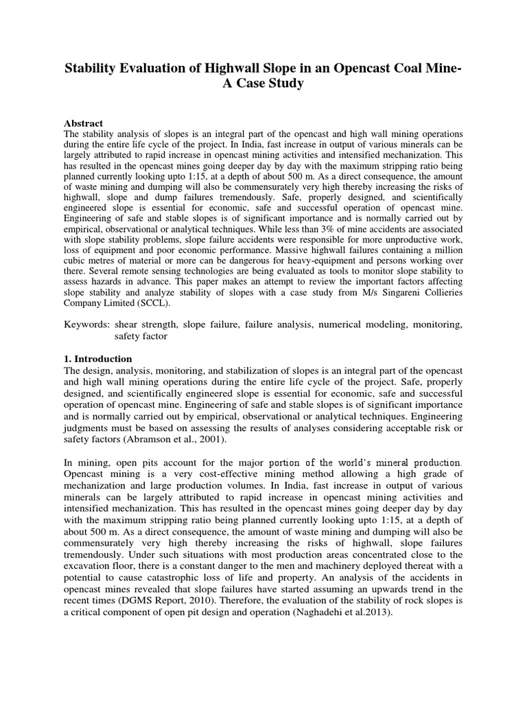 Highwall Slope Stability in Opencast Mining | PDF | Solid Mechanics ...