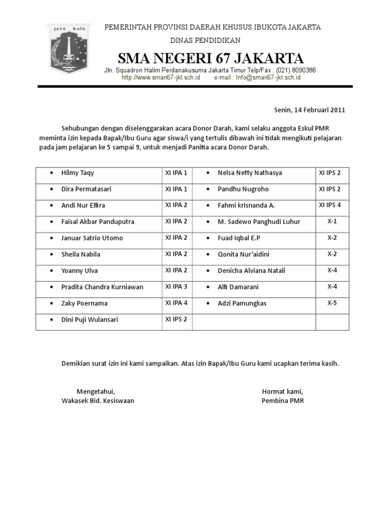 Surat Izin Keluar Kelas | PDF