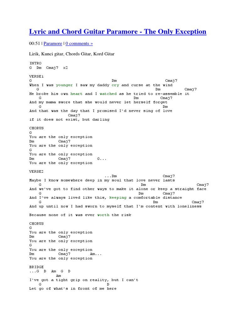 The Only Exception Chords Sheet And Chords Collection
