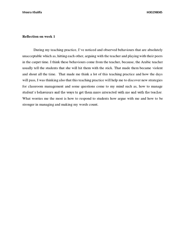 Reflection On Week 1: Meera Khalifa H00298065 | PDF | Classroom | Teachers